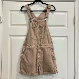 Slouchy Straight Ecru Non-Stretch Jean Short Overalls for Women